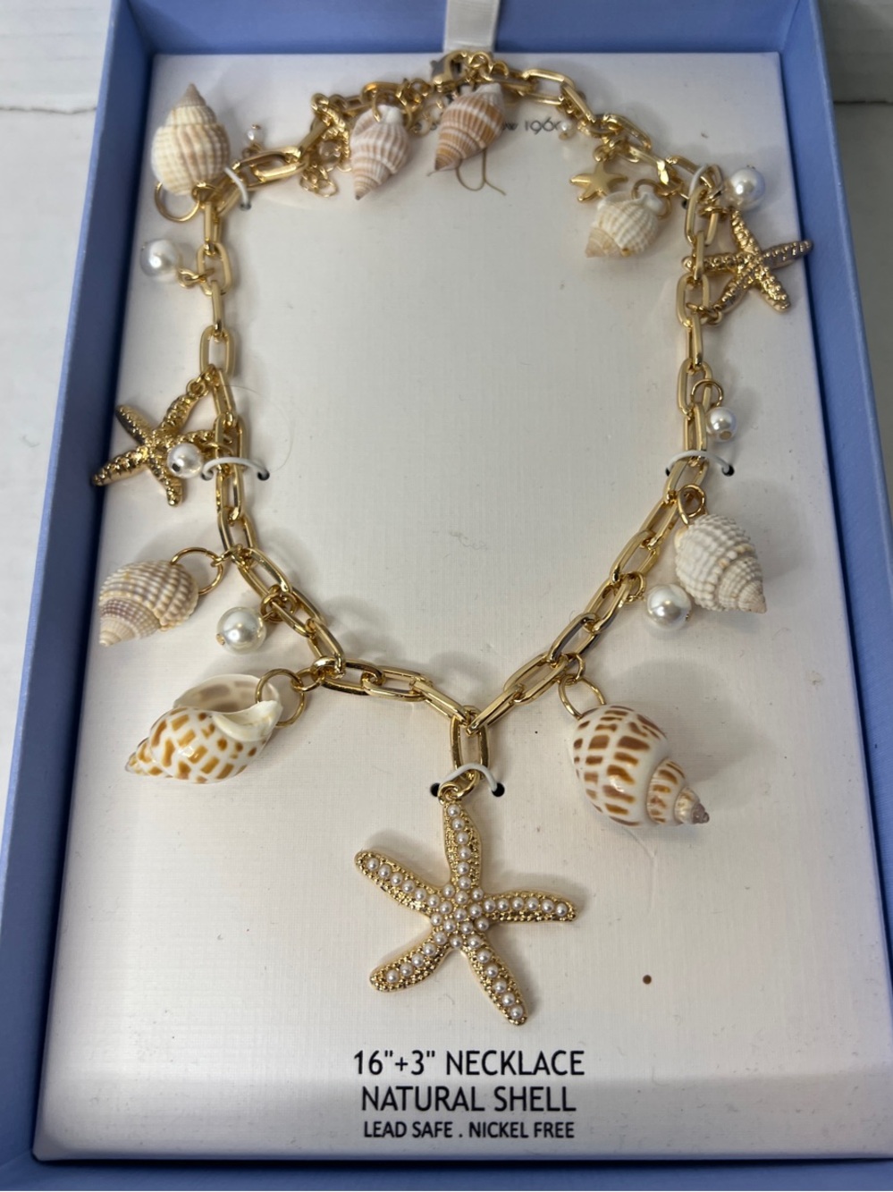 House of Harlow 1960 Costal Gold Shell Pearl Starfish Charm Necklace New